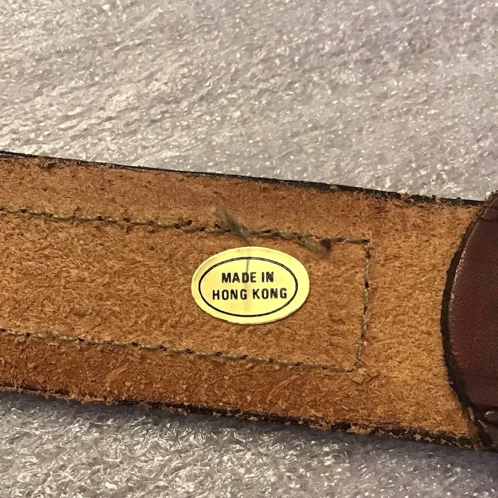 Brown Top Grain Cowhide Genuine Leather Belt Made In Hong Kong Mens Size 38
